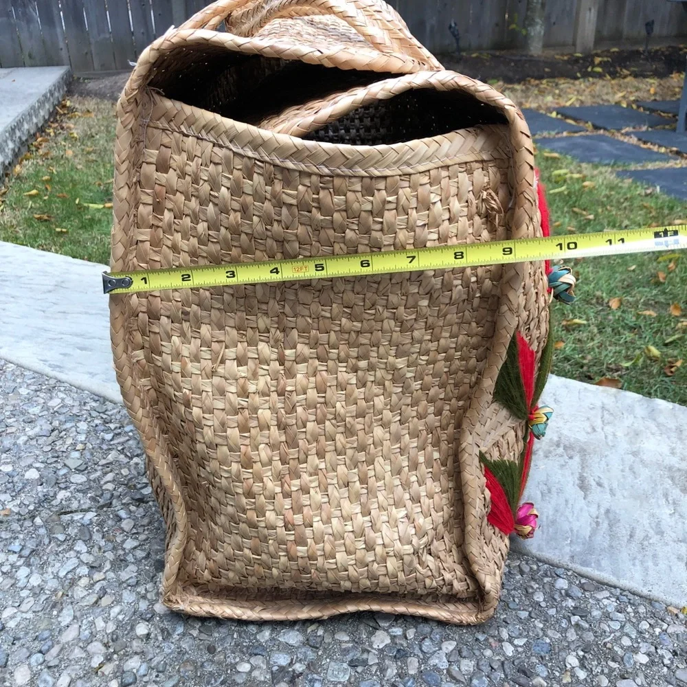 BOHO EMBROIDERED MEXICAN STAW TOTE BAG / Weekend/Picnic/Beach/Travel Bag - Picture 6 of 16